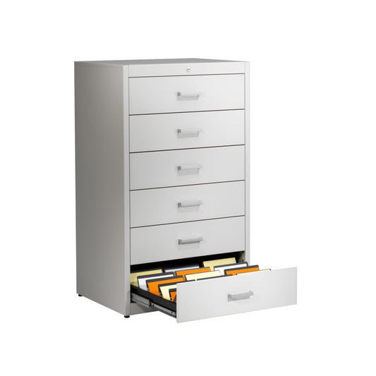 Mauser metallic storage cupboard with self closing system 6 drawers - 2 tracks | white aluminium